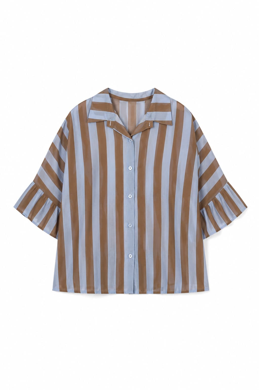 Camicia donna a righe con vestibilità morbida e spalla scesa. immagine gost