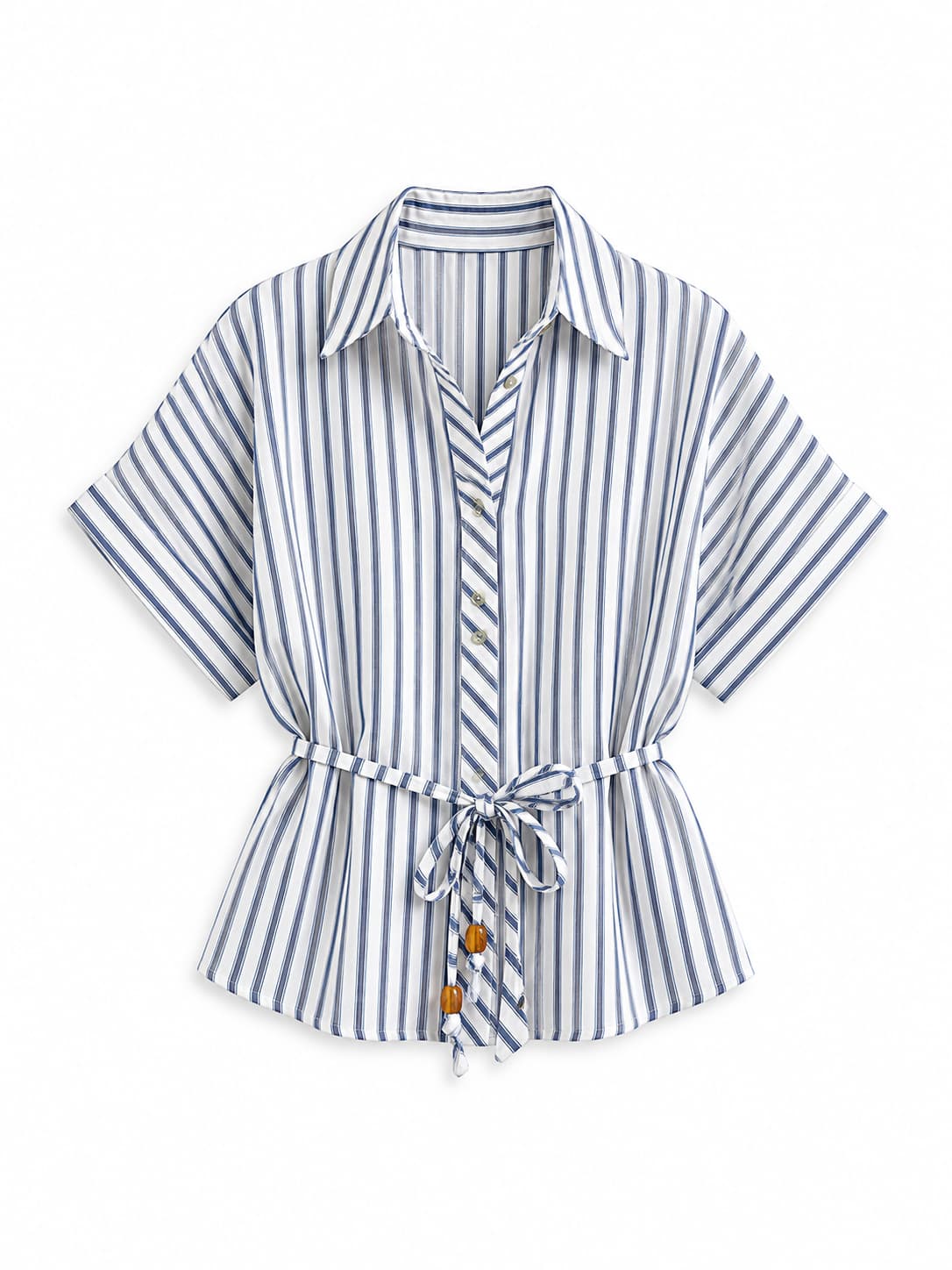 Camicia donna a righe in cotone con cintura in vita e vestibilità morbida - immagine gost