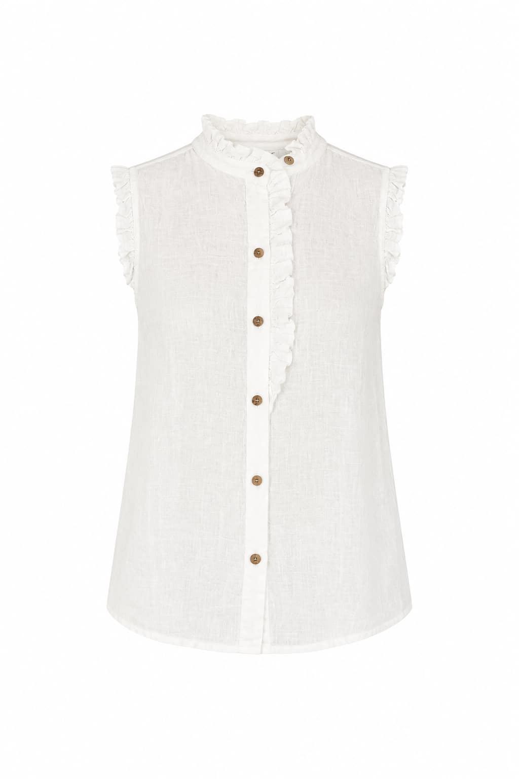 Camicia donna in lino con volant e vestibilità regolare. immagine gost