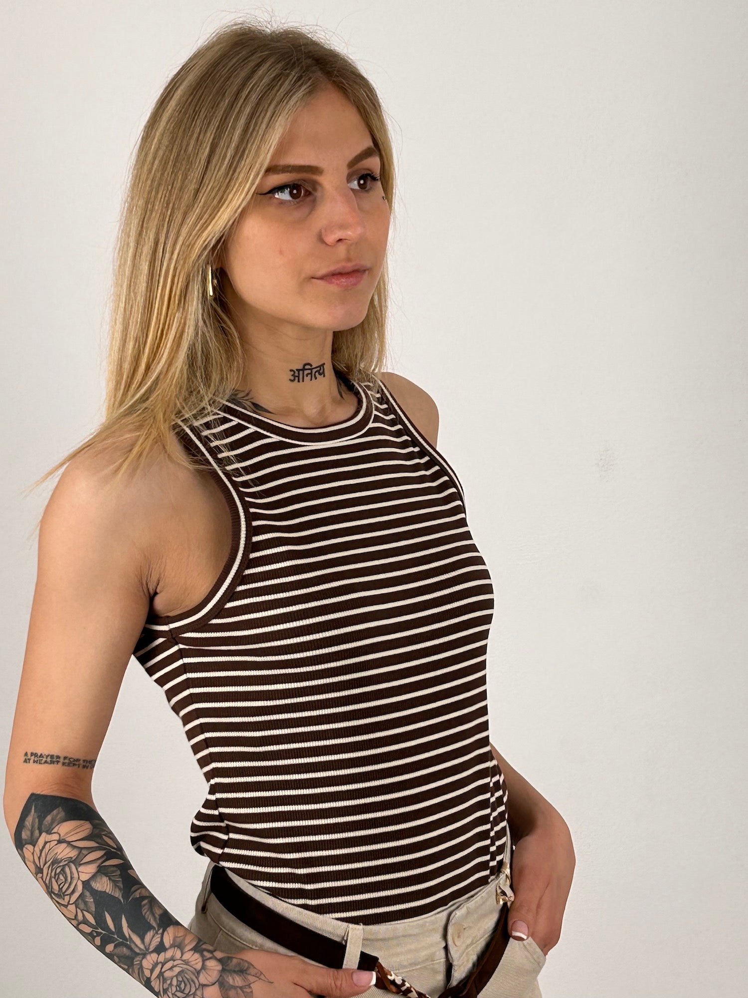 Canotta righe donna cotone vista laterale