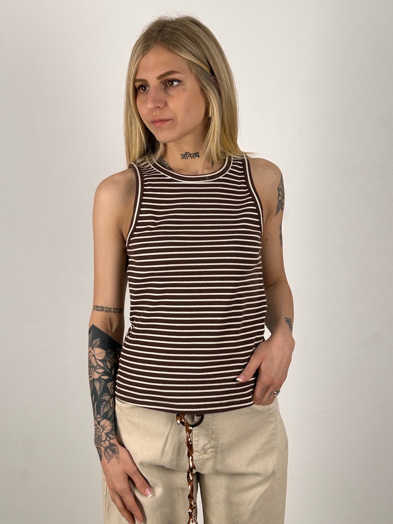 Canotta righe donna cotone Vista frontale