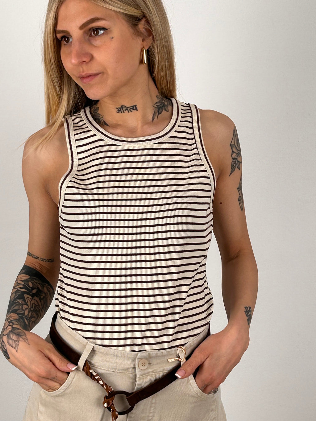 Canotta righe donna cotone riga vista frontale