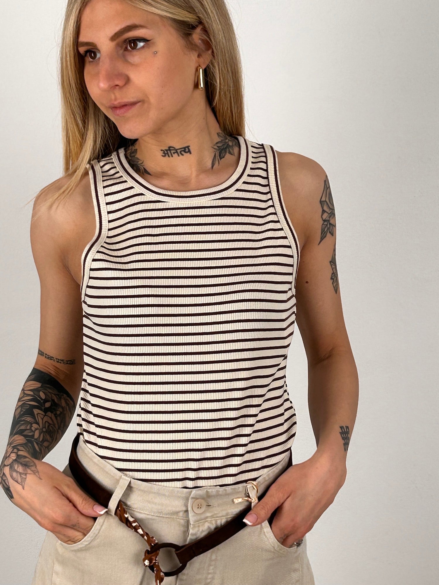 Canotta righe donna cotone riga vista frontale
