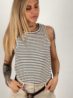 Canotta righe donna cotone panna Vista frontale