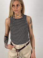 Canotta righe donna cotone blu vista frontale