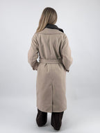 Cappotto donna panna doppiopetto con cintura - vista retro