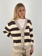 Cardigan righe classic – cardigan donna a righe classico, stile preppy casual chic.vista frontale