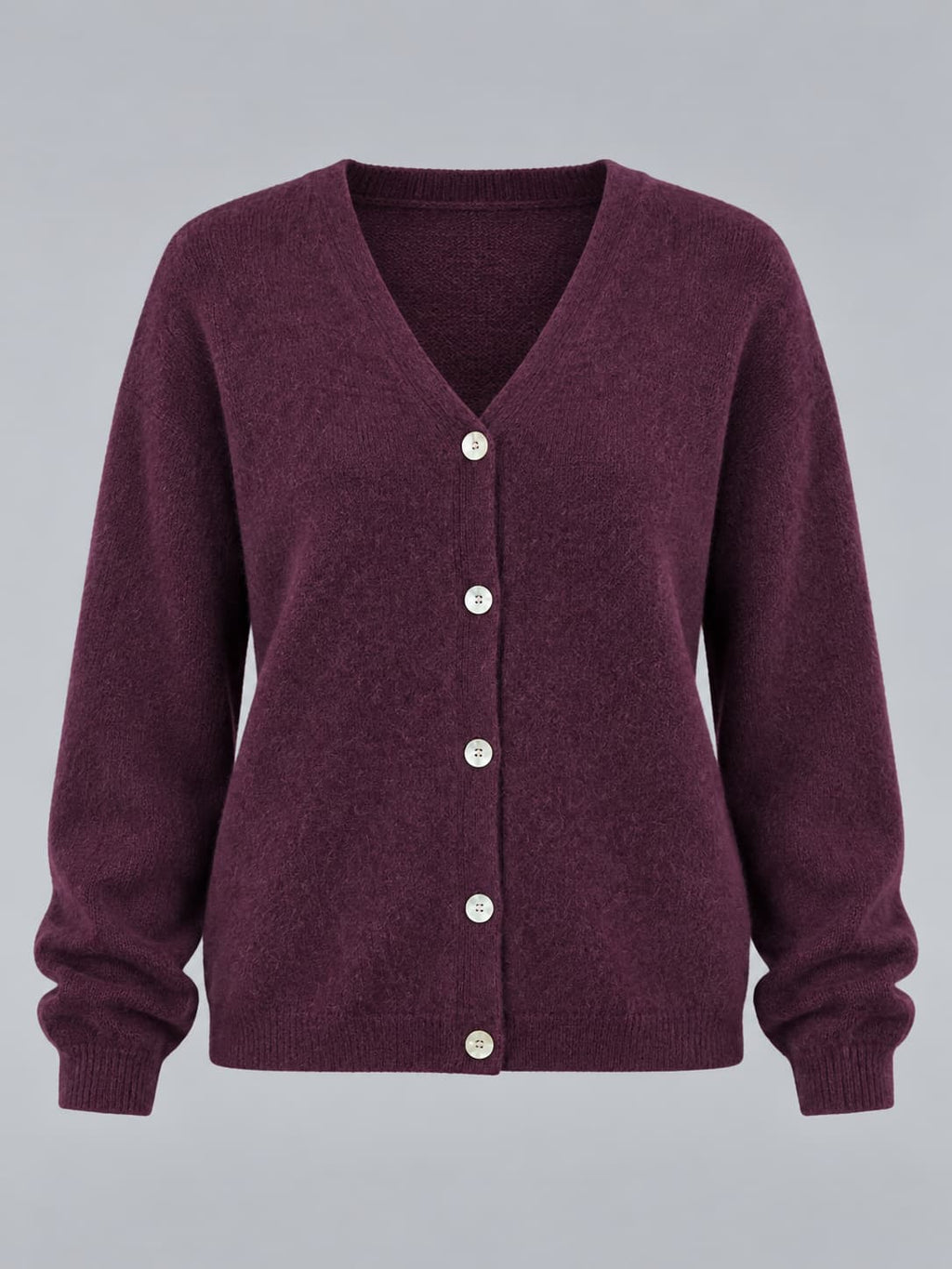 Cardigan donna con alpaca e lana, scollo a V e chiusura con bottoni bordo - vista gost