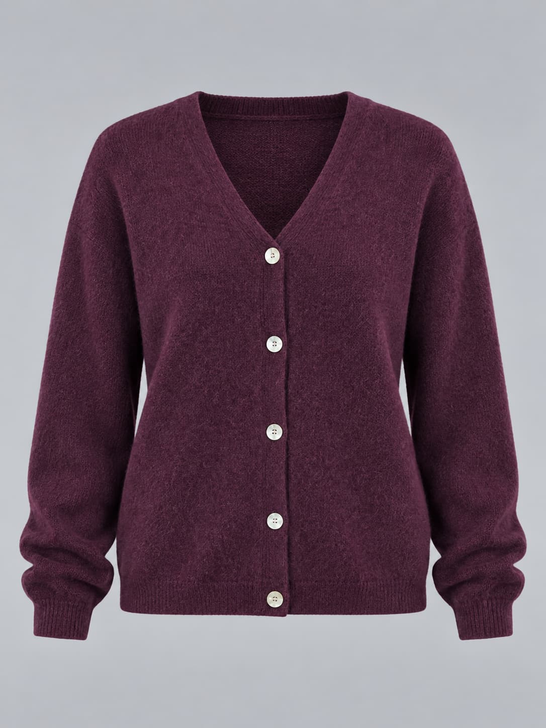 Cardigan donna con alpaca e lana, scollo a V e chiusura con bottoni bordo - vista gost