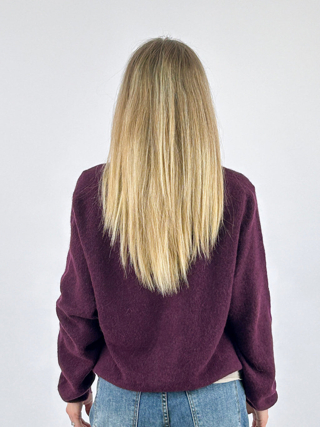 Cardigan donna con alpaca e lana, scollo a V e chiusura con bottoni bordo - vista retro