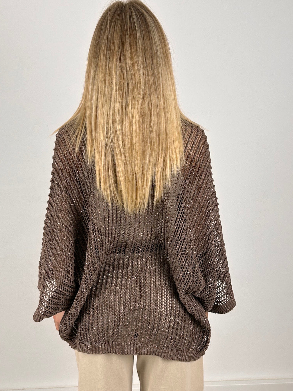  Cardigan rete luminosa – cardigan donna in rete con effetto brillante, stile glamour chic. vista retro