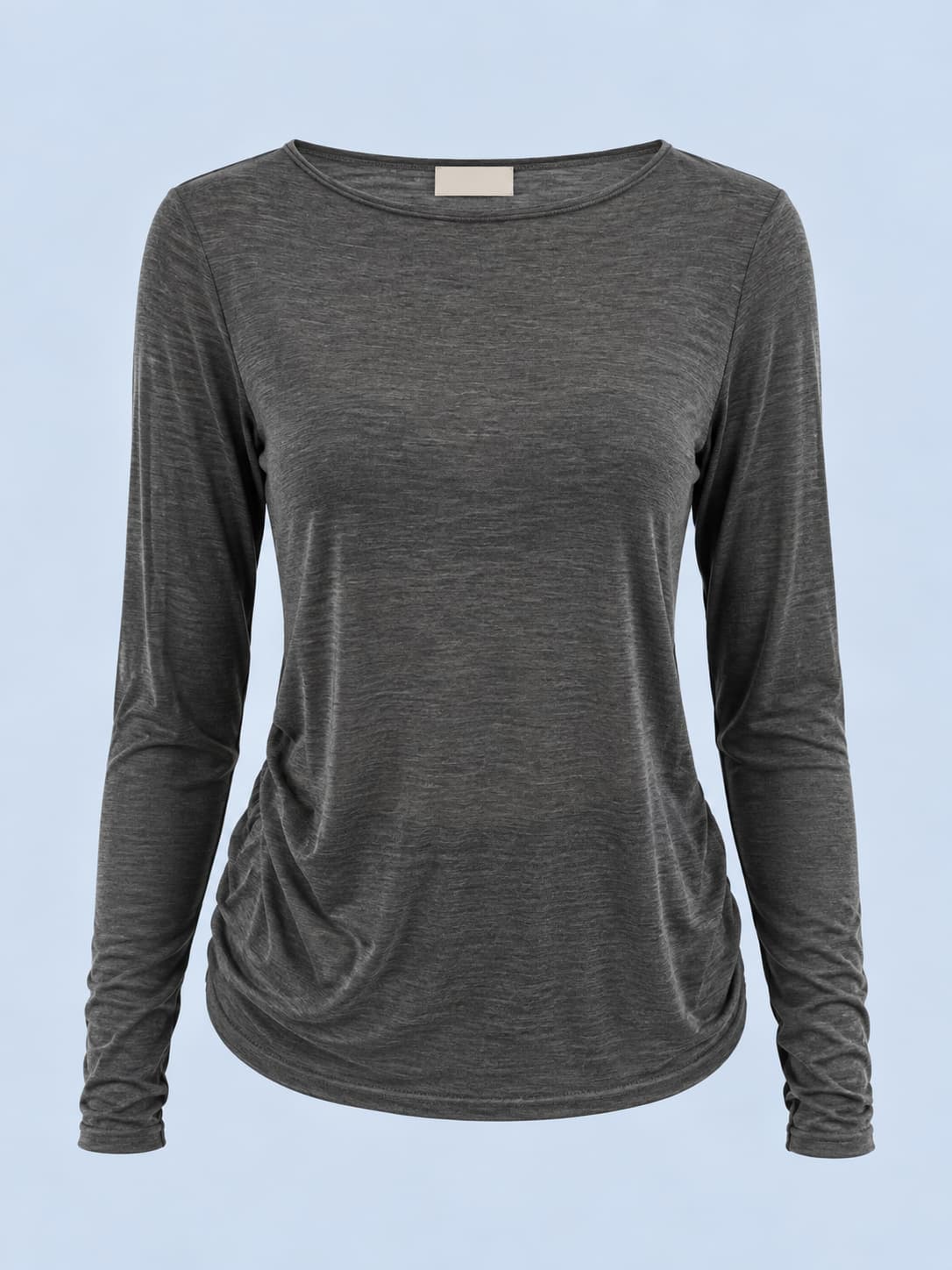 Maglia donna girocollo sottile a manica lunga con cashmere grigio - vista frontale