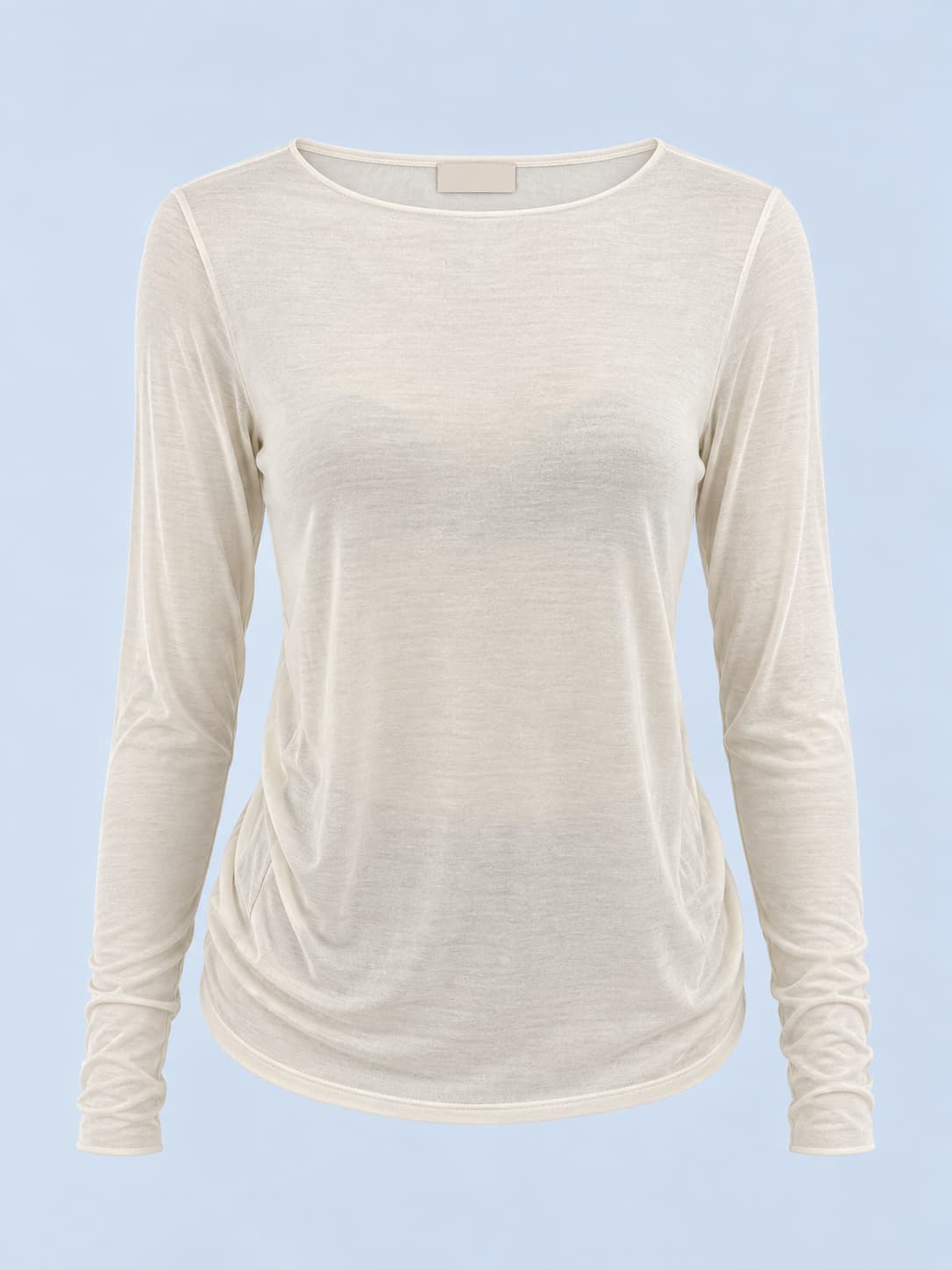 Maglia donna girocollo sottile a manica lunga con cashmere panna - vista frontale
