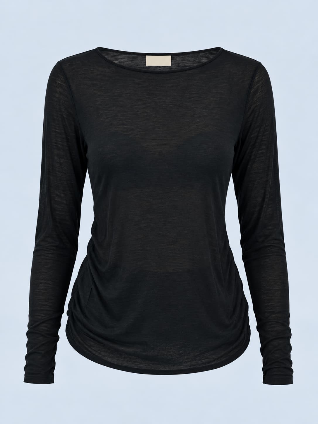 Maglia donna girocollo sottile a manica lunga con cashmere nero - vista frontale