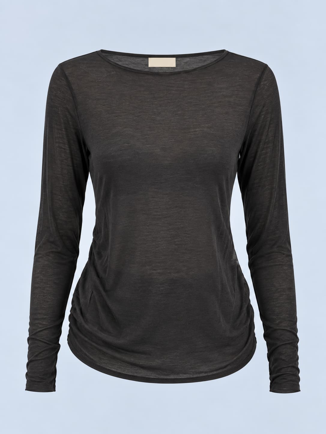Maglia donna girocollo sottile a manica lunga con cashmere marrone - vista frontale