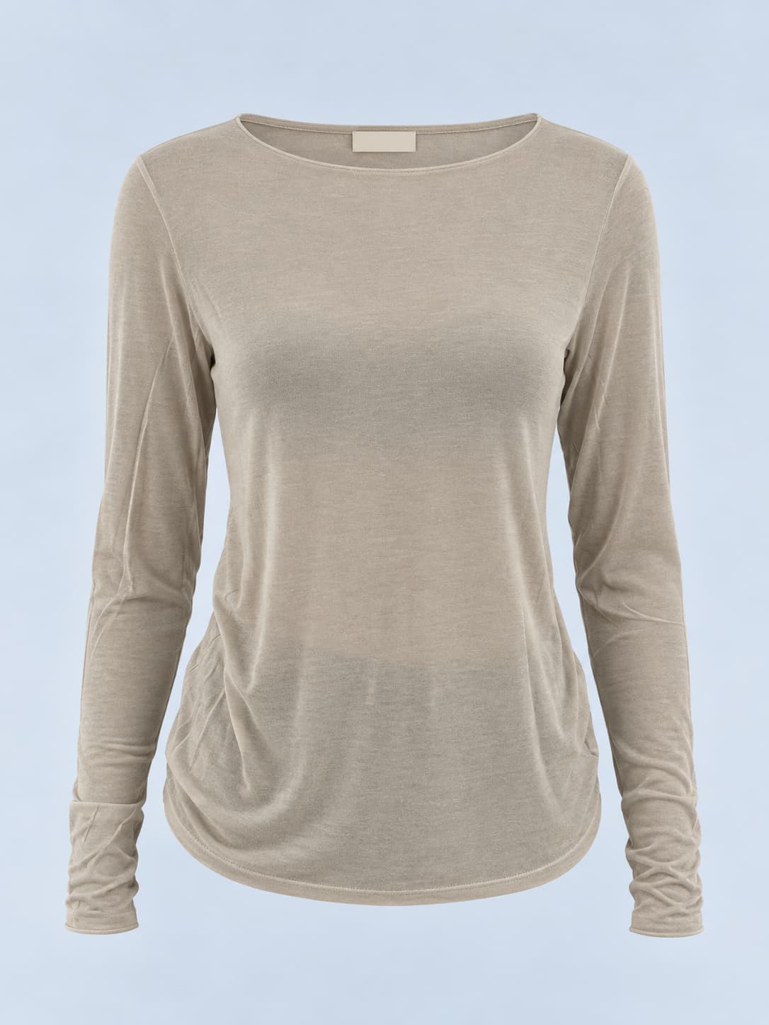 Maglia donna girocollo sottile a manica lunga con cashmere beige - vista frontale gost