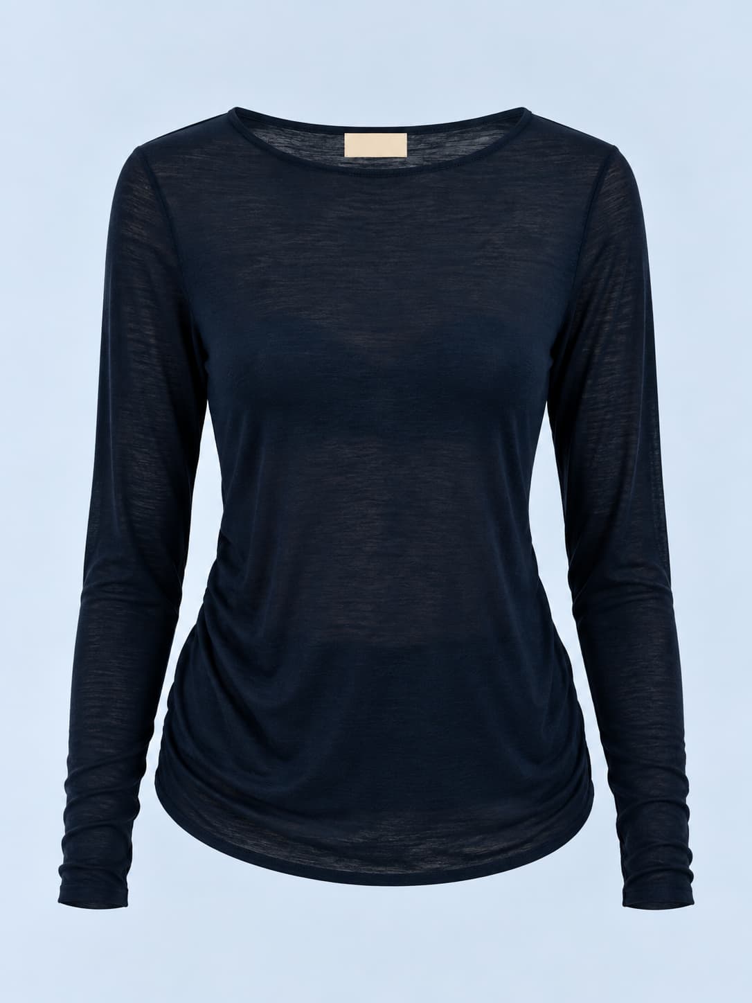 Maglia donna girocollo sottile a manica lunga con cashmere blu - vista frontale