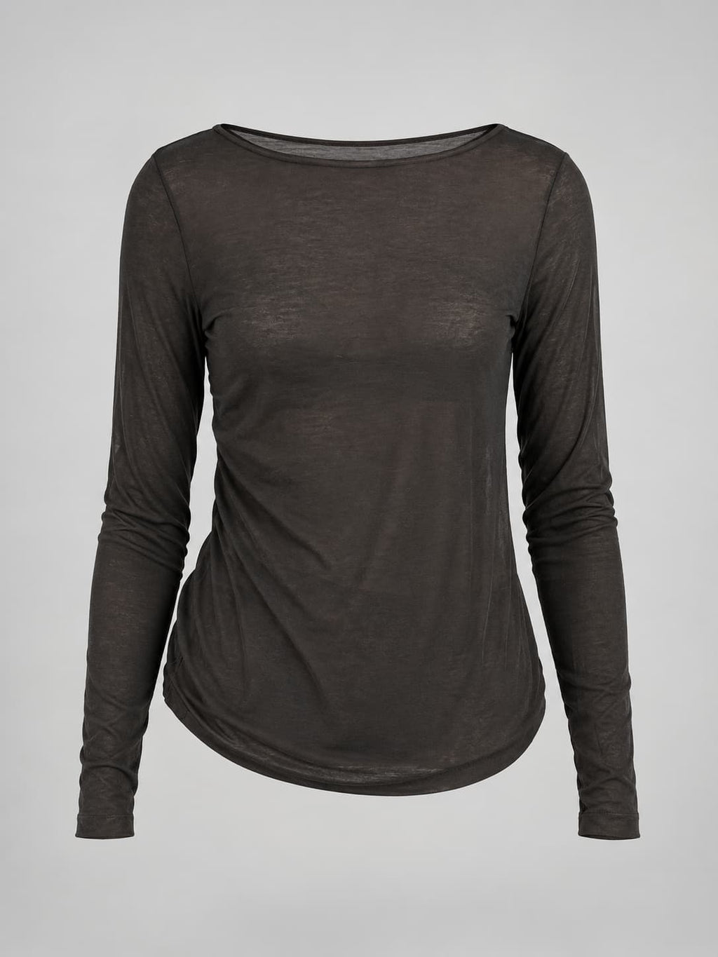 Maglia donna girocollo sottile a manica lunga con cashmere marrone - vista frontale