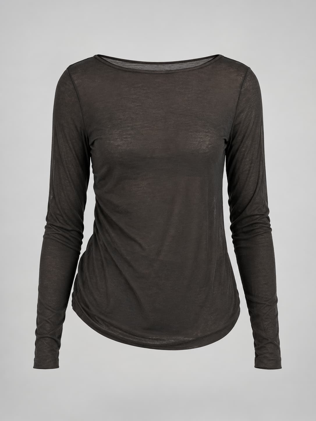 Maglia donna girocollo sottile a manica lunga con cashmere marrone - vista frontale