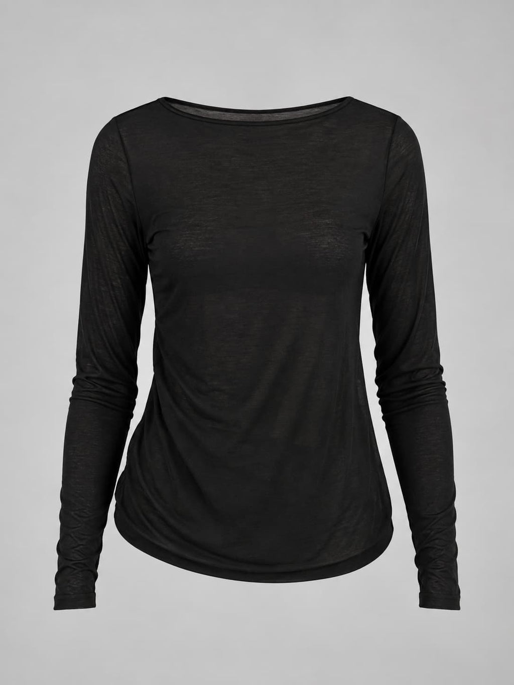 Maglia donna girocollo sottile a manica lunga con cashmere nero - vista frontale