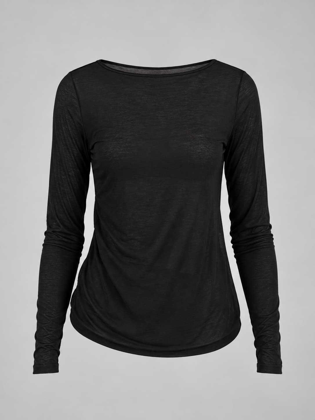 Maglia donna girocollo sottile a manica lunga con cashmere nero - vista frontale
