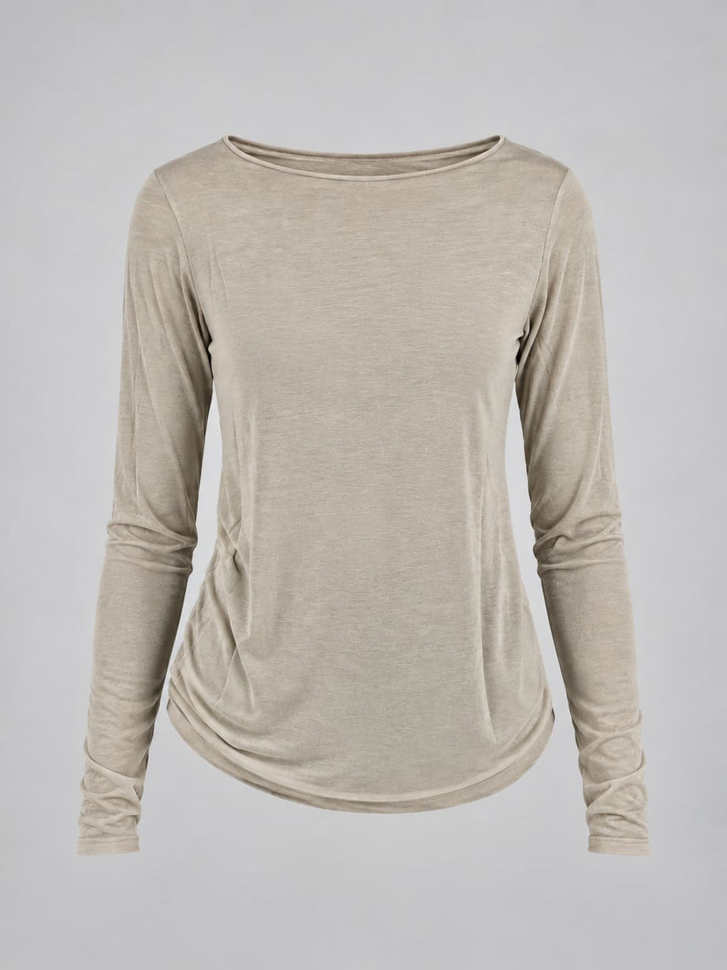 Maglia donna girocollo sottile a manica lunga con cashmere panna - vista frontale gost