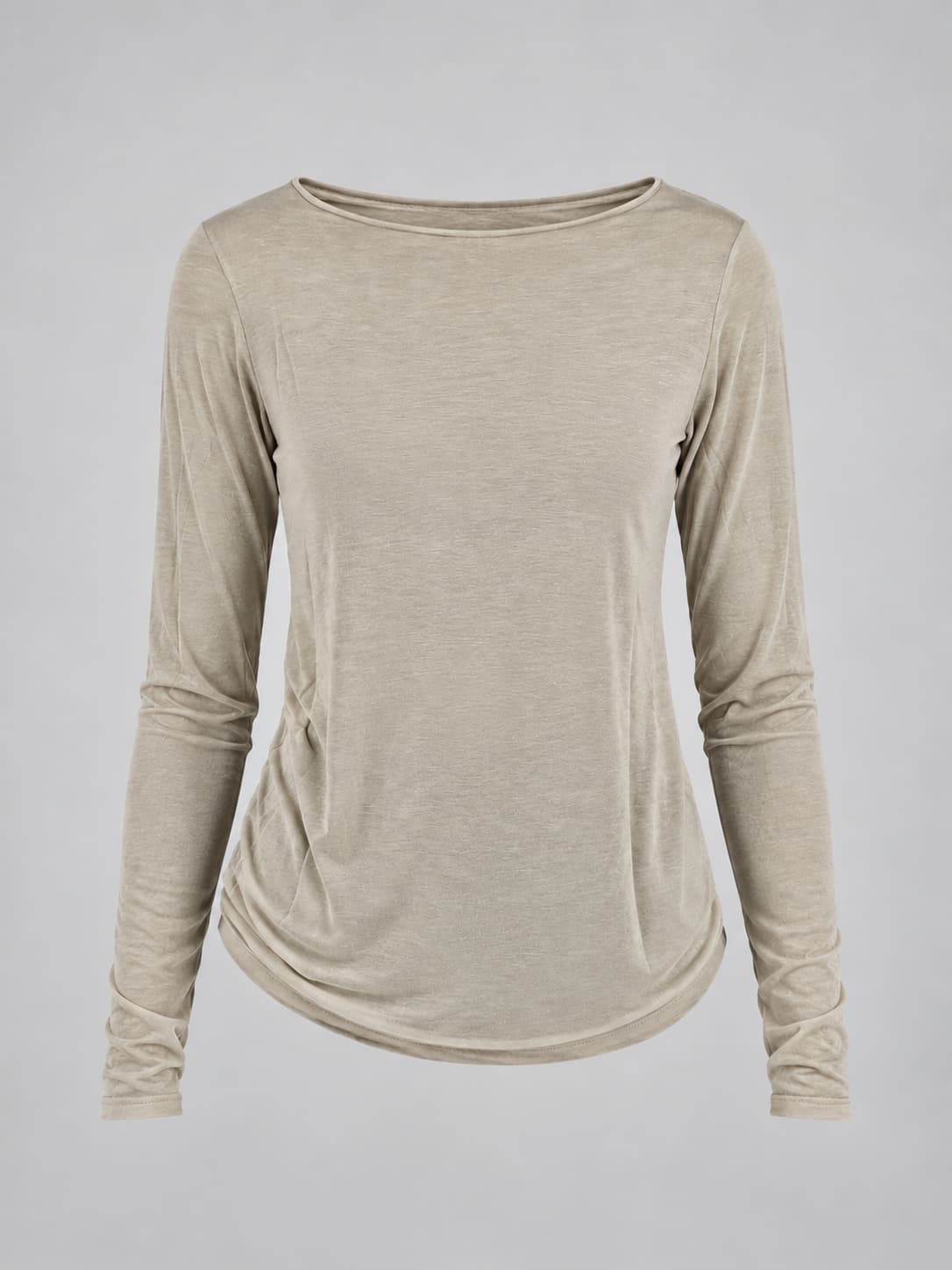 Maglia donna girocollo sottile a manica lunga con cashmere panna - vista frontale gost