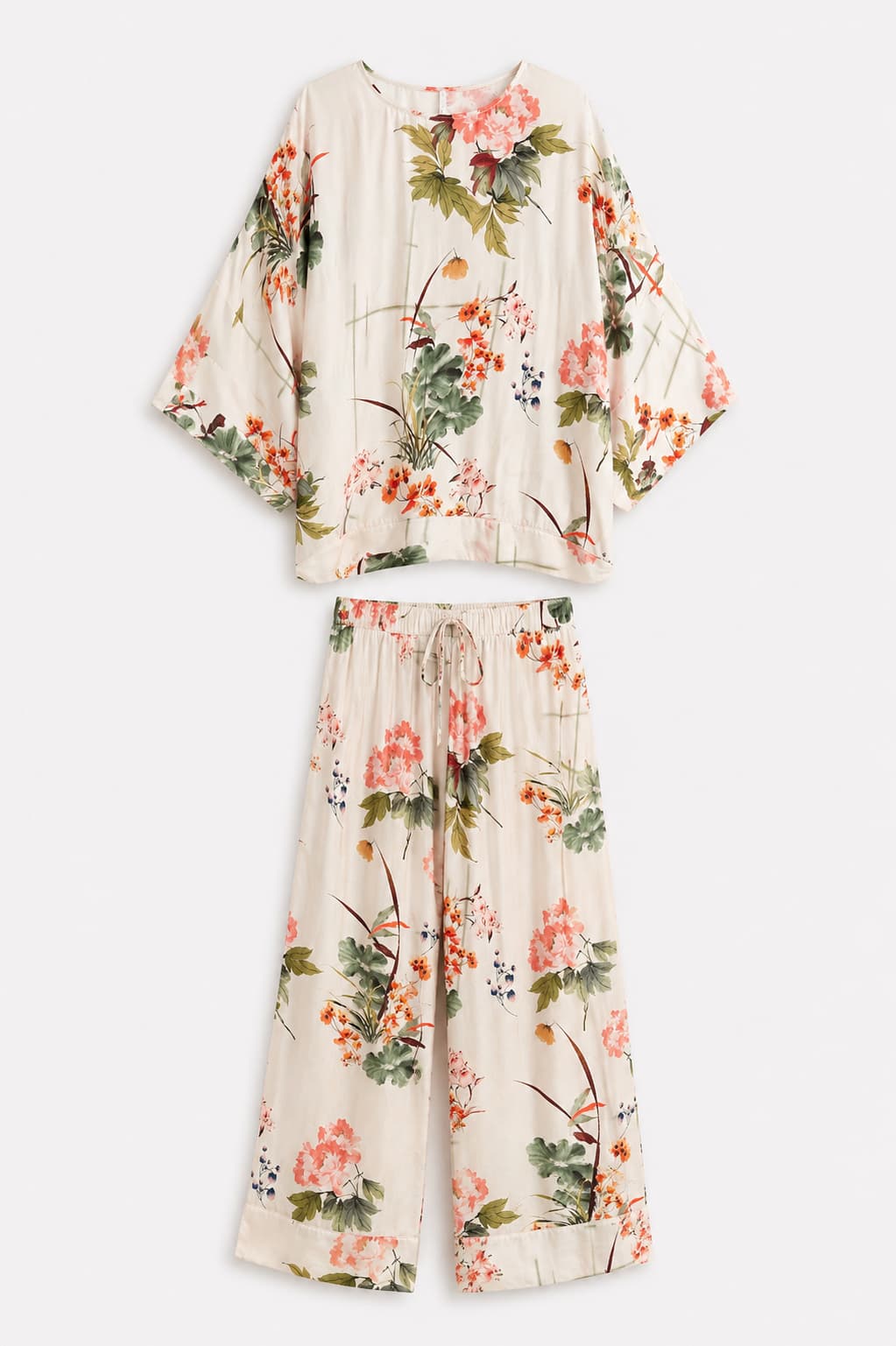 Completo donna floreale in viscosa con casacca over e pantalone ampio - immagine gost