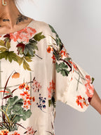 Completo donna floreale in viscosa con casacca over e pantalone ampio - dettaglio manica