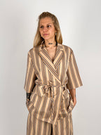 Completo Milano da donna con giacca morbida con cintura e pantalone ampio coordinato - vista giacca