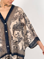 Completo donna boho fantasia paisley con casacca over e pantalone ampio - vista dettaglio