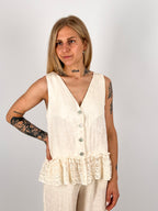 Completo donna in lino con gilet senza maniche e pantalone lungo coordinato - vista gilet