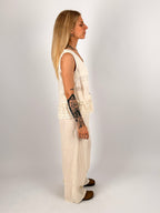 Completo donna in lino con gilet senza maniche e pantalone lungo coordinato - vista laterale