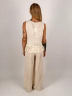 Completo donna in lino con gilet senza maniche e pantalone lungo coordinato - vista retro