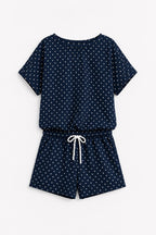 Completo Pois Blu da donna con maglia morbida e shorts coordinati - immagine gosy