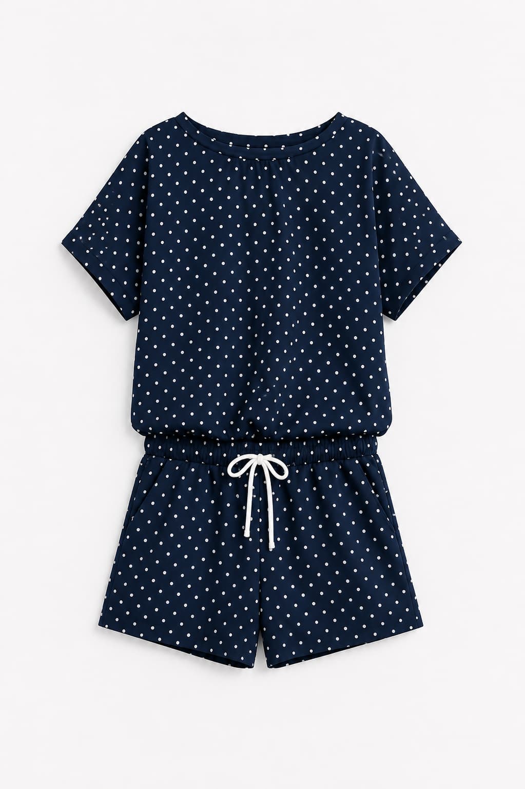 Completo Pois Blu da donna con maglia morbida e shorts coordinati - immagine gosy