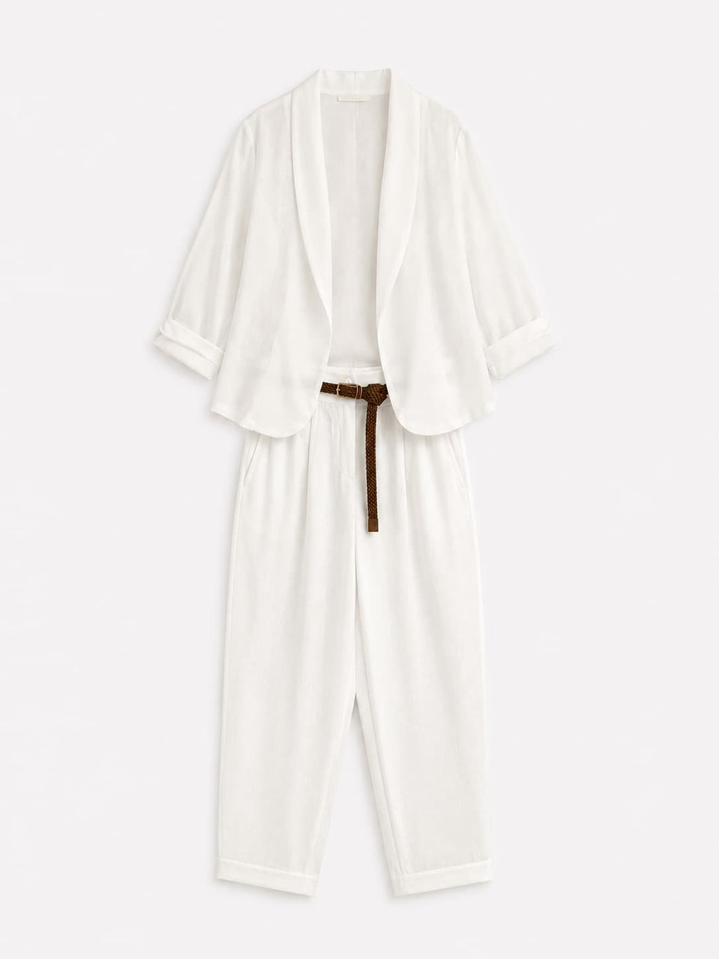 Completo donna bianco in Tencel con giacca aperta e pantalone coordinato - immagine gost