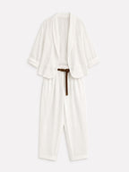 Completo donna bianco in Tencel con giacca aperta e pantalone coordinato - immagine gost