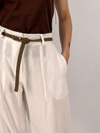 Completo donna bianco in Tencel con giacca aperta e pantalone coordinato - dettaglio pantalone