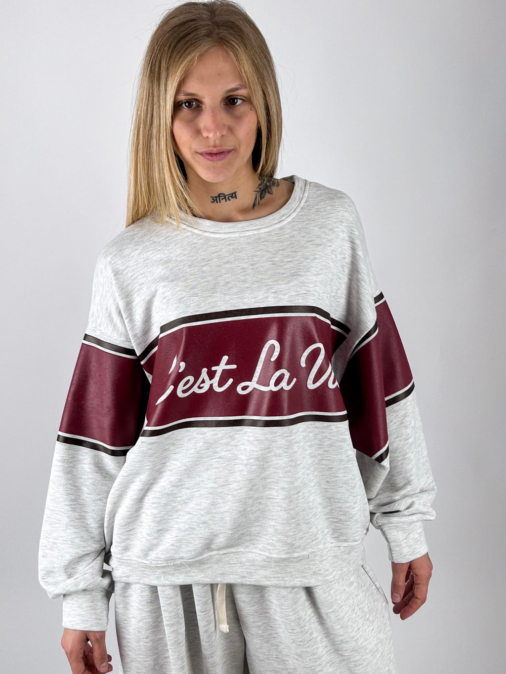 Felpa C'est La Vie grigio melange vista frontale