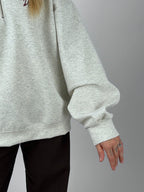 Felpa grigio melange con zip e scritta Dolcevita, vista 3