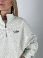 Felpa grigio melange con zip e scritta Dolcevita, vista 5