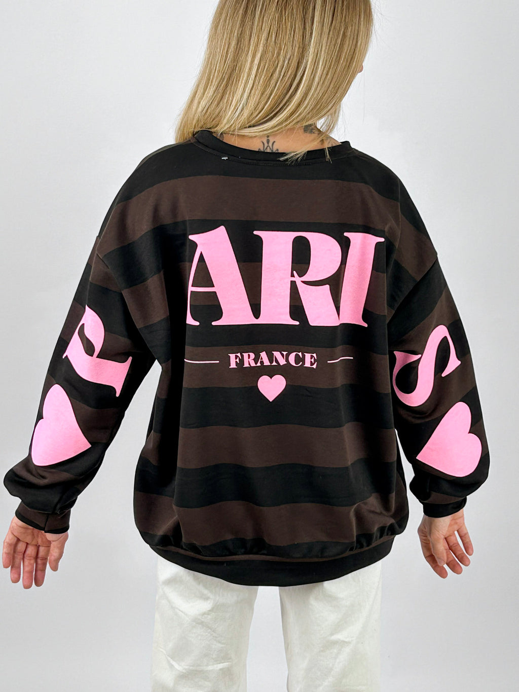 Felpa Paris nera e marrone a righe - vista retro