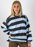 Felpa donna a righe azzurro e marrone - vista frontale