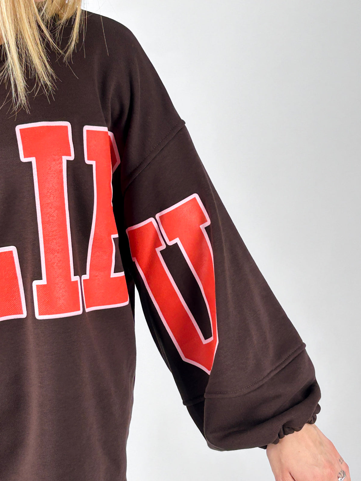 Felpa Varsity marrone dettaglio lettering