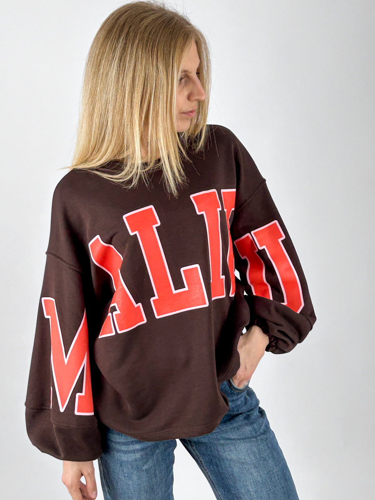 Felpa Varsity marrone frontale
