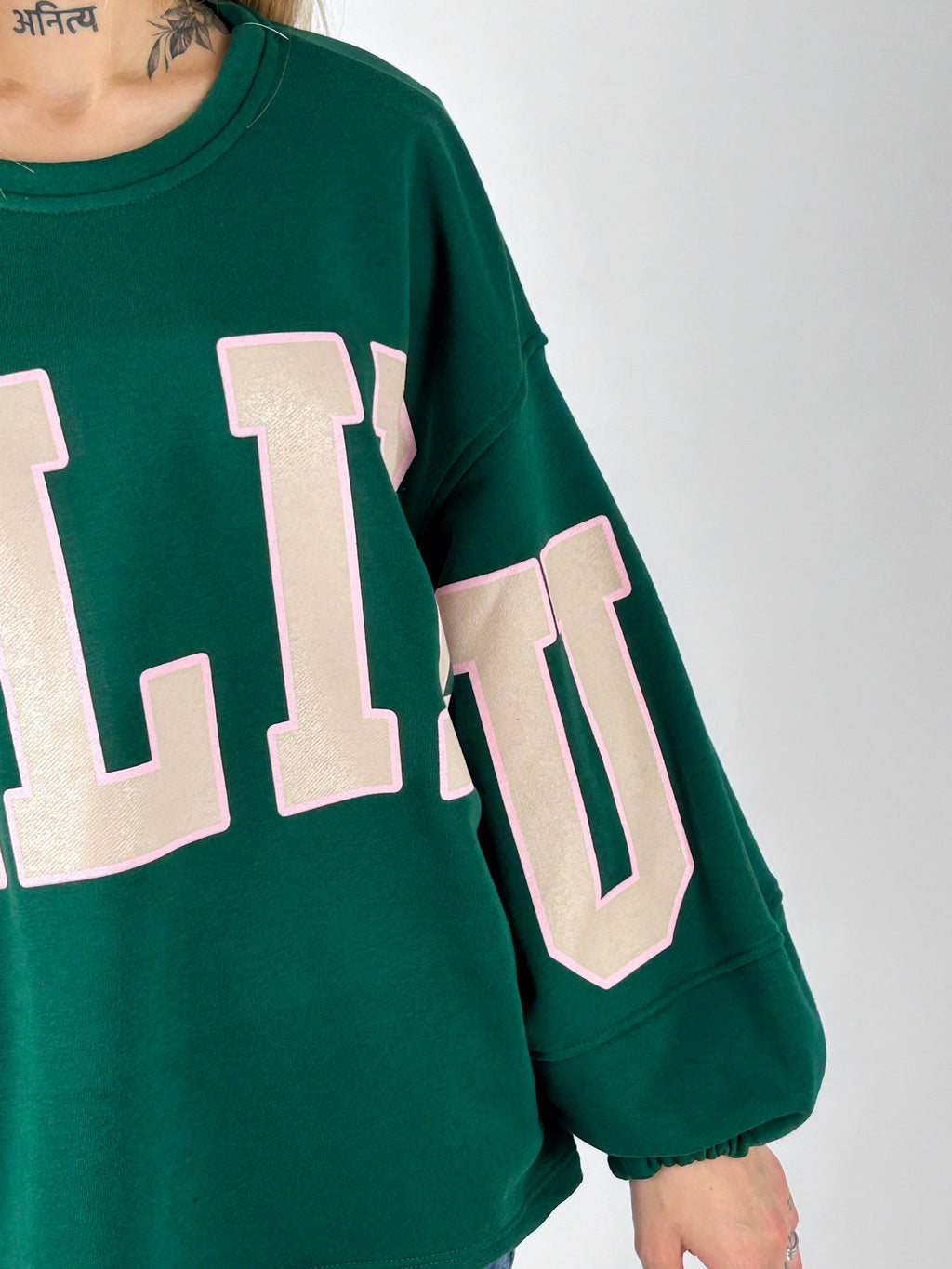 Felpa Varsity verde dettaglio lettering