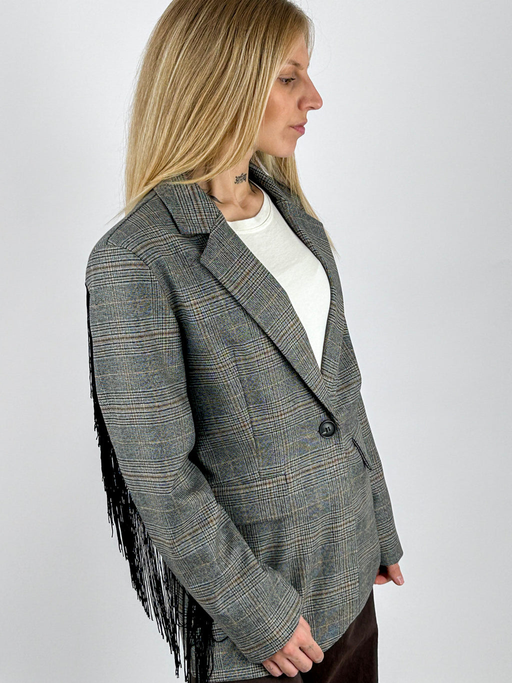 Giacca Frange Grigio/Beige - foto 4