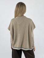 Gilet donna in maglia con fantasia a rombi e linea ampia tortora - vista retro