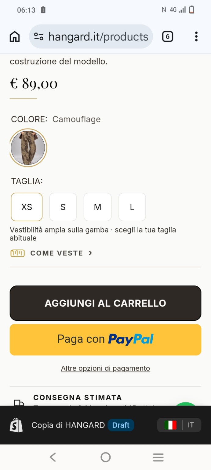 Tasto Come veste nella scheda del pantalone Balloon Camouflage Hangard